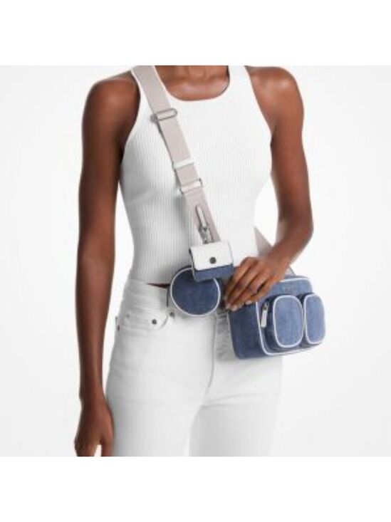 MICHAEL Michael Kors Handbags - NWT F/S  Jet Set Medium Denim Crossbody Bag with Case for Apple Airpods Pro